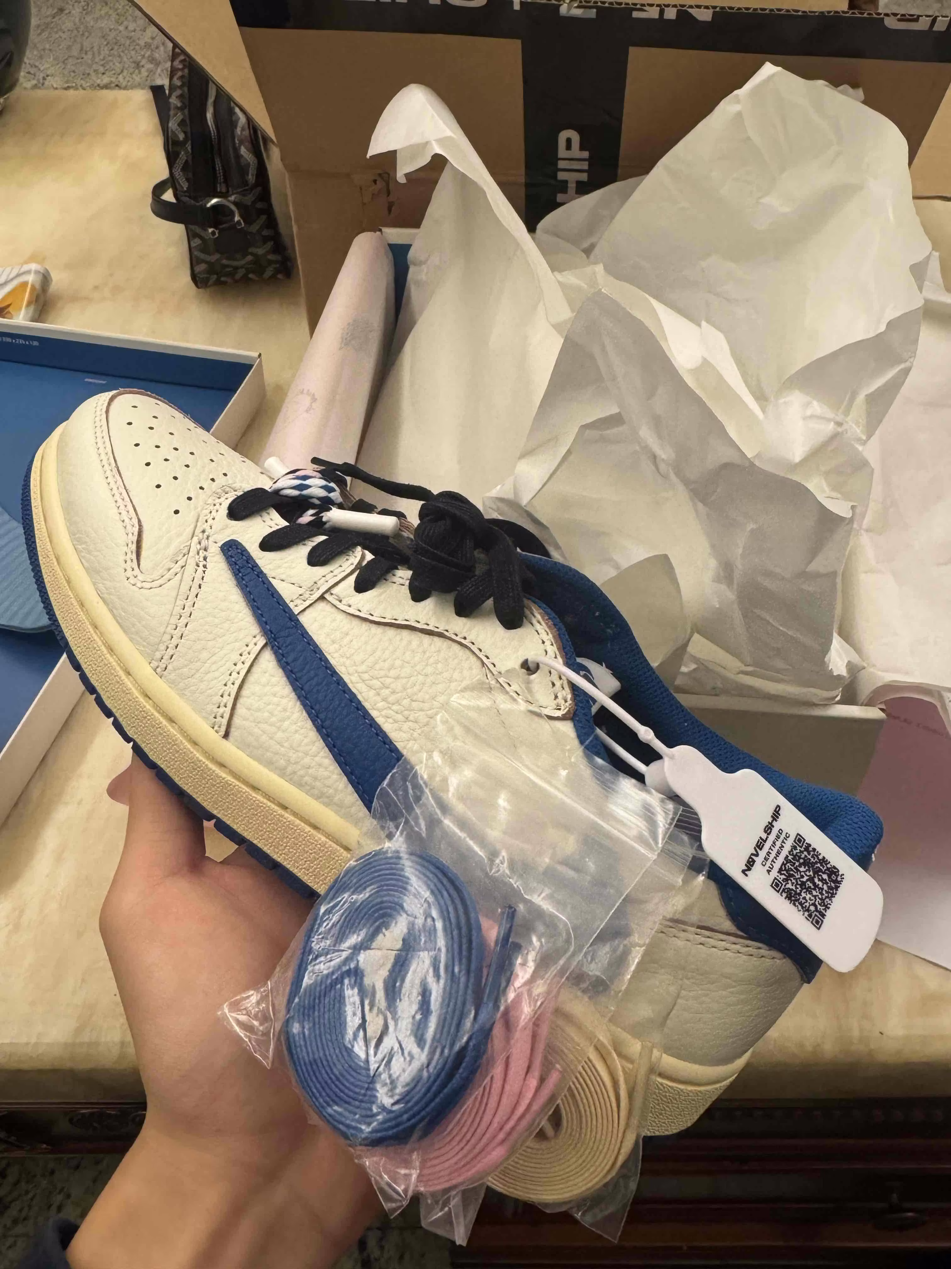 Fragment Design x Travis Scott x Air Jordan Air 1 Retro Low OG SP 'Sail Military Blue' DM7866-104 Fragment Design x Travis Scott x Air Jordan Air 1 Retro Low OG SP 'Sail Military Blue' DM7866-104
